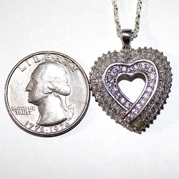 Sterling Silver Cubic Zirconia Heart Necklace 18 Inches - Picture 3 of 7